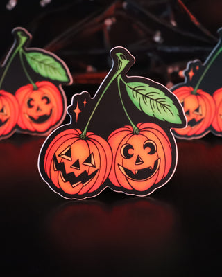 Matte "Jack-O-Cherries" Sticker - 3"