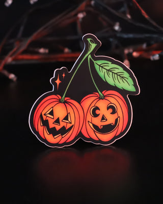 Matte "Jack-O-Cherries" Sticker - 3"