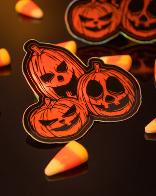 Holographic Orange "Jack-o-lantern Stack" Sticker - 3"