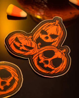 Holographic Orange "Jack-o-lantern Stack" Sticker - 3"