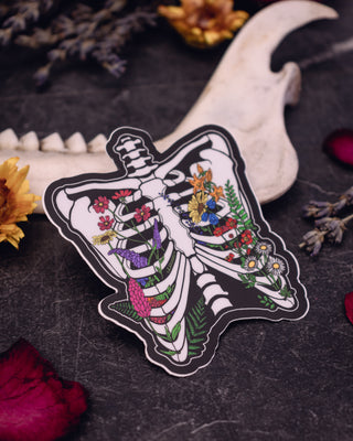 Matte "Wild Flower Ribcage" Sticker - 3"